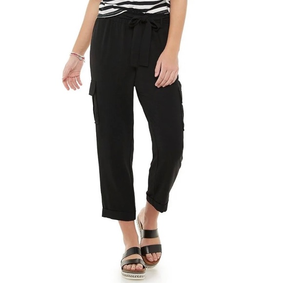 Joe Benbasset Pants - Joe Benbasset Black Paperbag Waist Cuffed Cargo Pants Lightweight Juniors Large